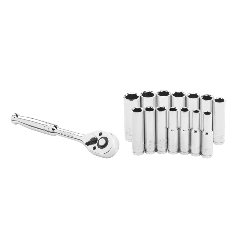 15-Piece 1/4-Inch Drive Deep Socket Set With Ratchet 1