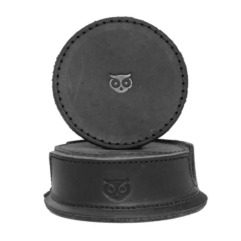 Artisanal Owl-Embossed Leather Coaster Set (6-Pack) 1