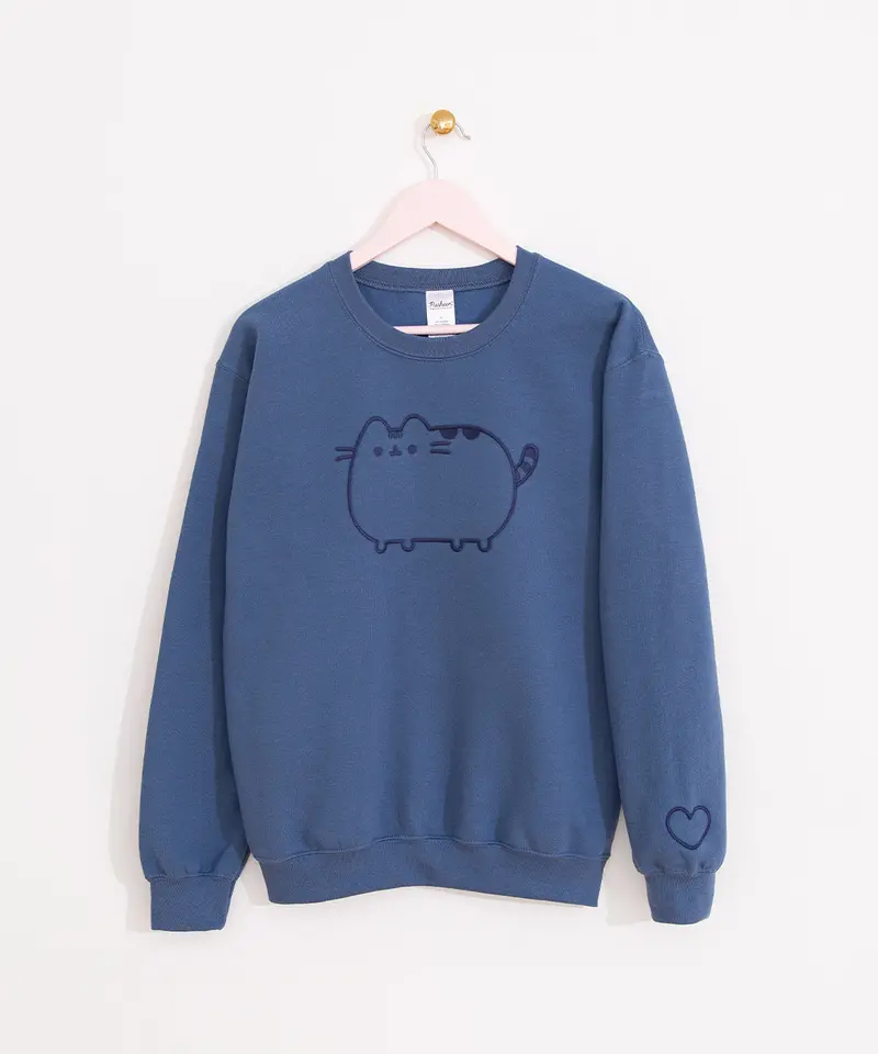 Blue Embroidered Pusheen Unisex Fleece Sweatshirt 1