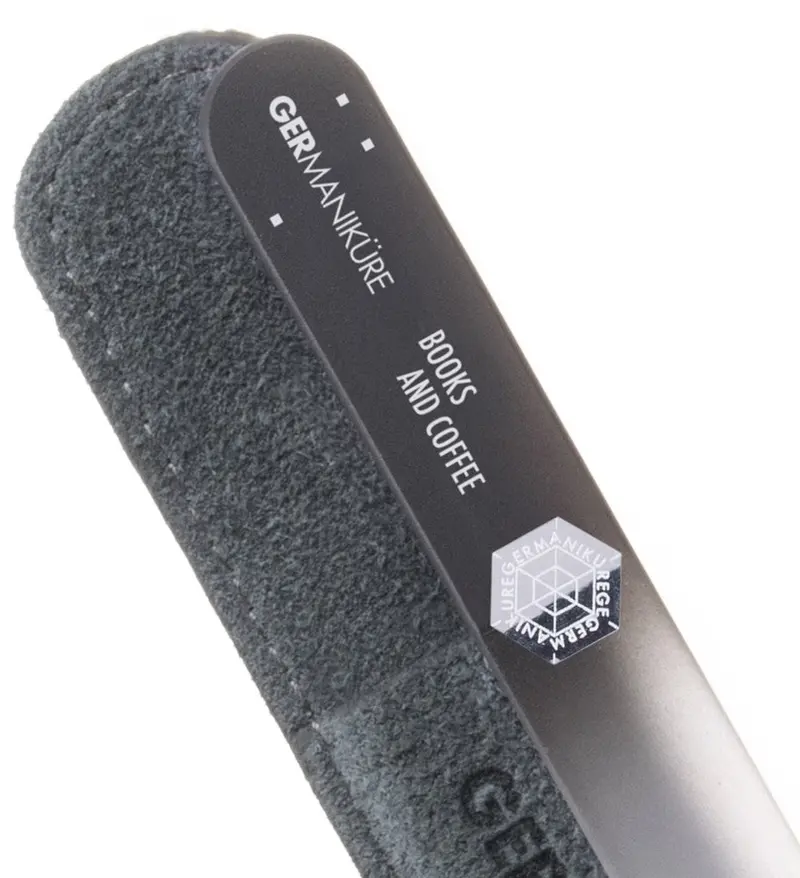 Books And Coffee Themed Mantra Nail File With Leather Sleeve – Germanikure 1