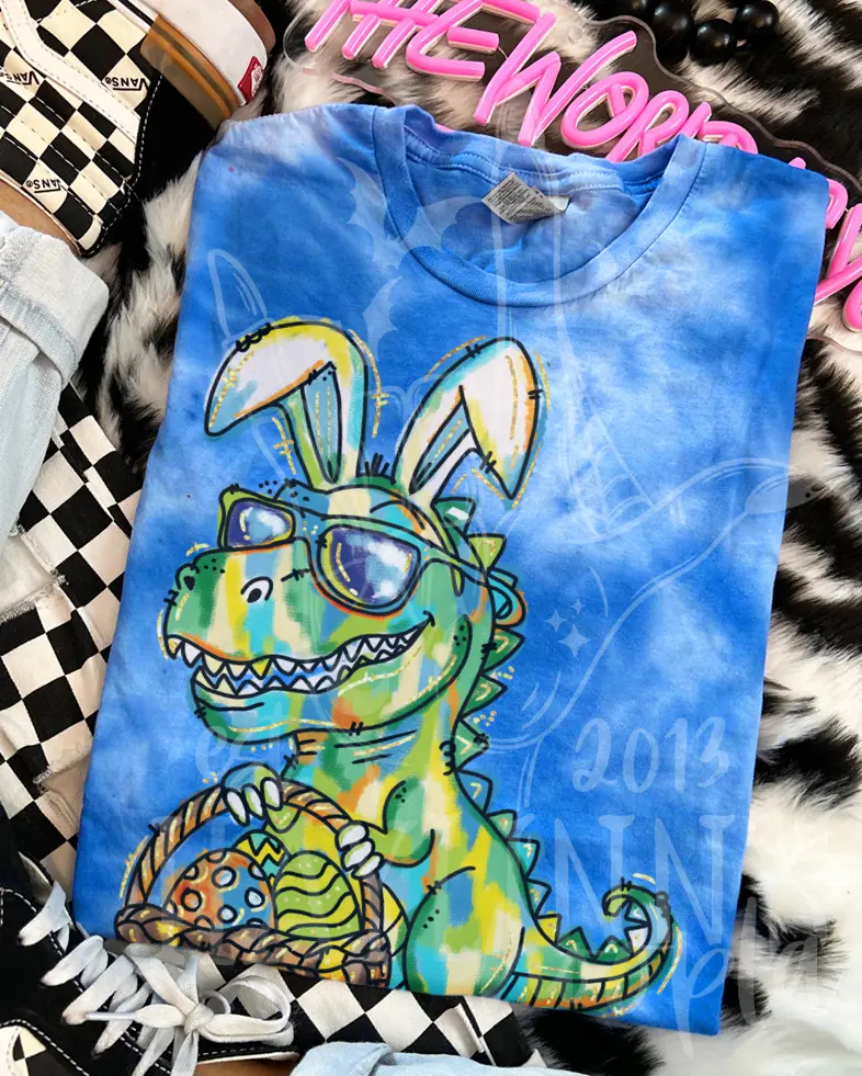 Dinosaur Meets Bunny Graphic Tee (Dual-Color Option) 1