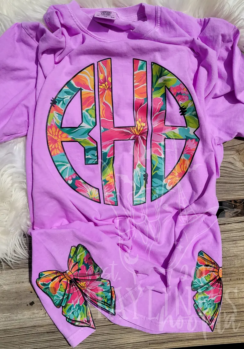 Doodle Monogram Apparel Set With Coordinating Side Bows 1