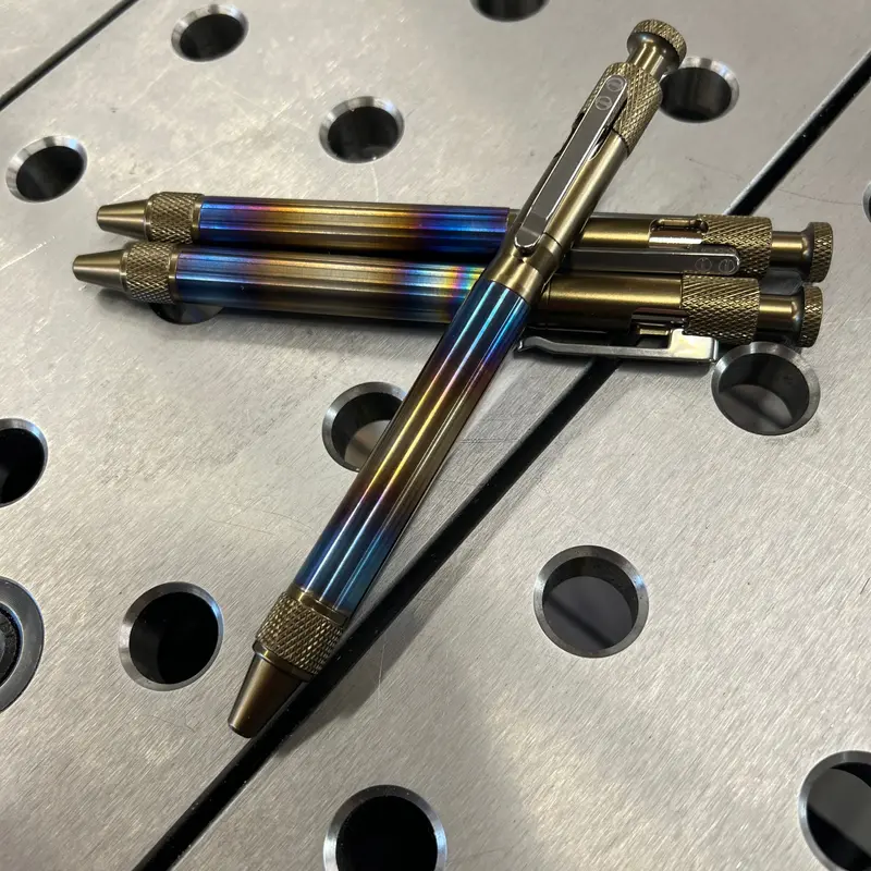 Flamed Titanium Bolt-Action Pen – Hand-Textured Premium Metal Writer 1