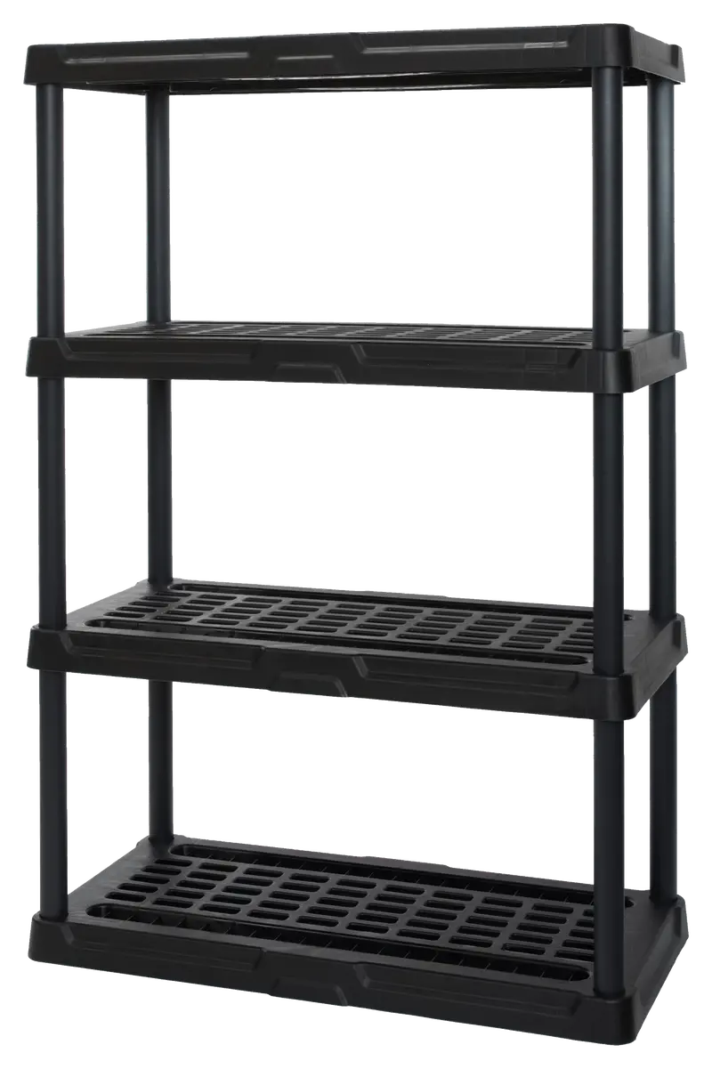 Four-Tier Industrial Plastic Shelving – 600-Lb Weight Capacity, Ventilated Storage 1