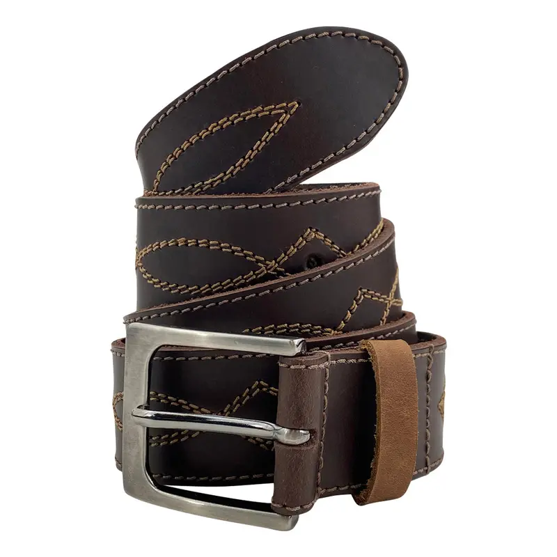 Genuine Leather Cowboy Belt With Western Stitching 1
