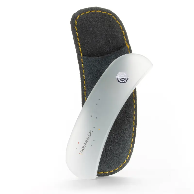 Germanikure Clear Glass Moon-Shaped Nail File With Matching Leather Sleeve 1
