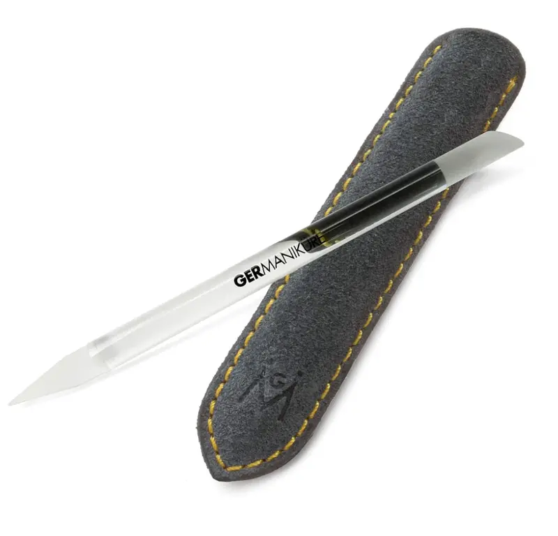 Germanikure Crystal Glass Cuticle Pusher & Manicure Stick With Leather Case 1