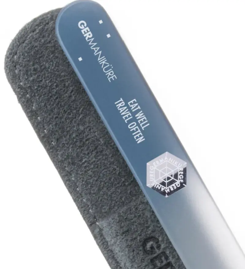 Germanikure "Eat Well. Travel Often." Glass Nail File Set With Leather Sleeve 1