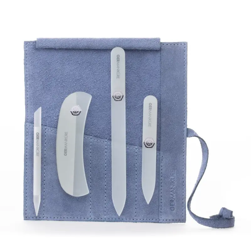 Germanikure Light Blue Suede Case: 4-Piece Glass Nail File Collection 1