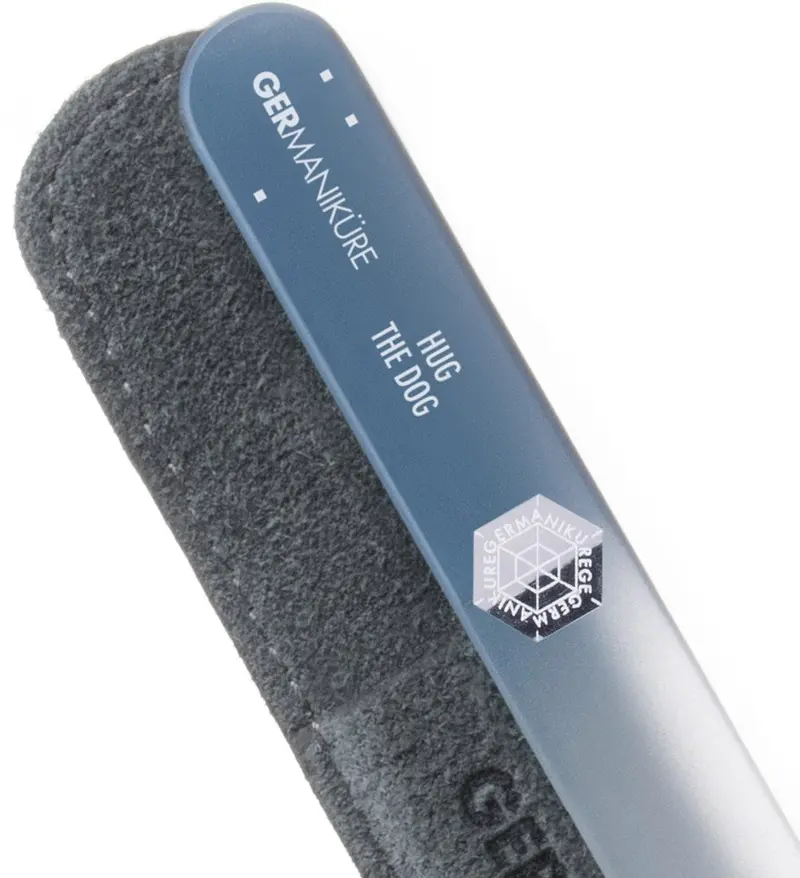 Germanikure Mantra Nail File & Leather Sleeve – 'Hug The Dog' Inspirational Design 1