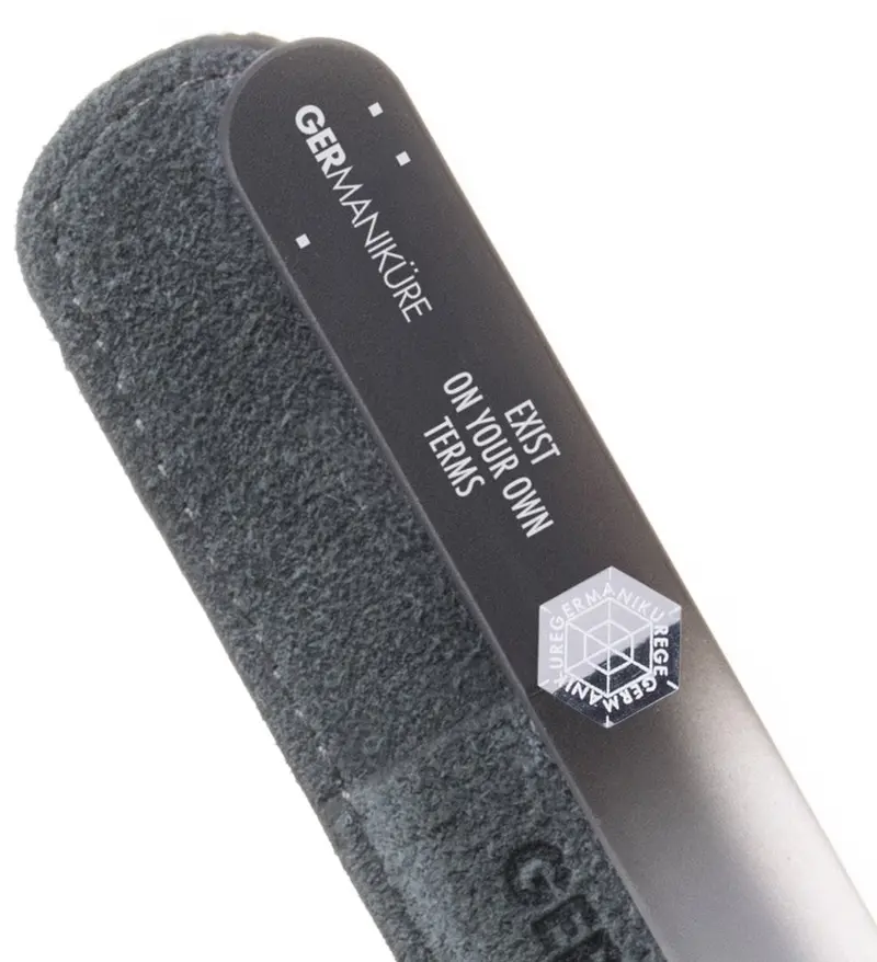 Germanikure Mantra Nail File With Leather Sleeve – 'Exist On Your Own Terms' Design 1