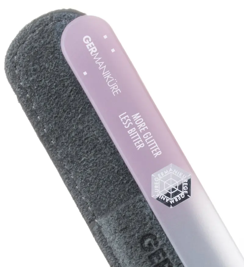 Germanikure "More Glitter Less Bitter" Glass Nail File With Light Pink Leather Sleeve 1