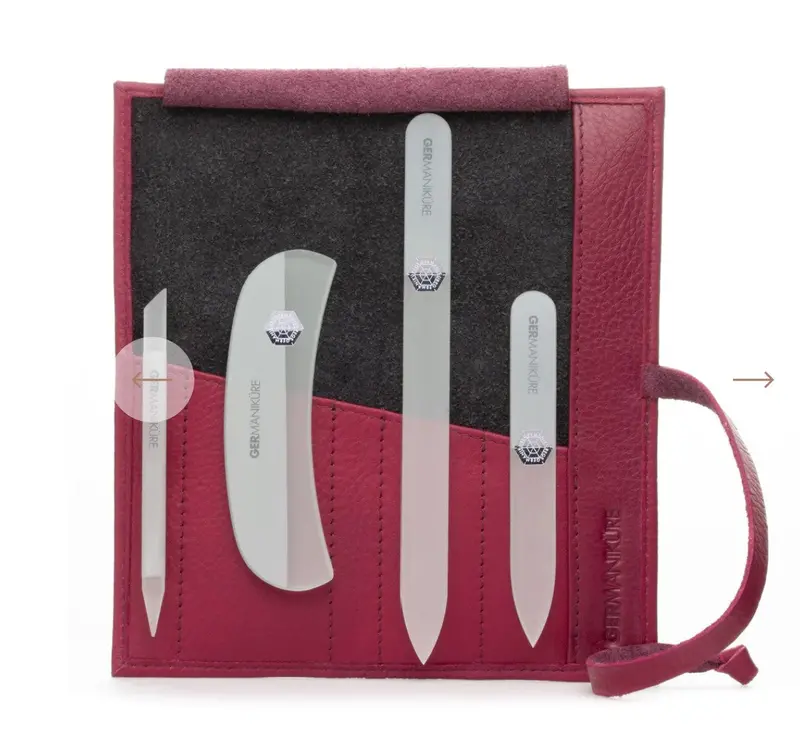 Germanikure Pink Raspberry Leather Roll-Up Kit: 4-Glass Nail Files 1