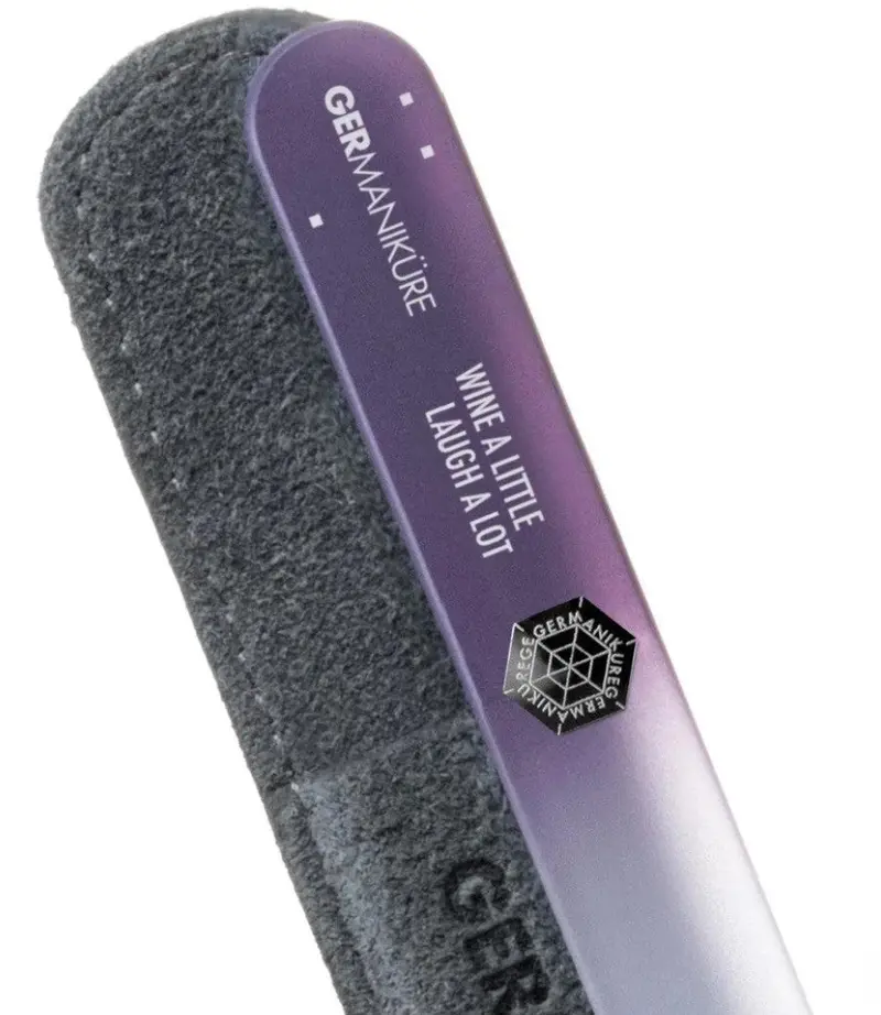 Germanikure "Wine A Little, Laugh A Lot" Glass Nail File + Leather Carry Sleeve 1