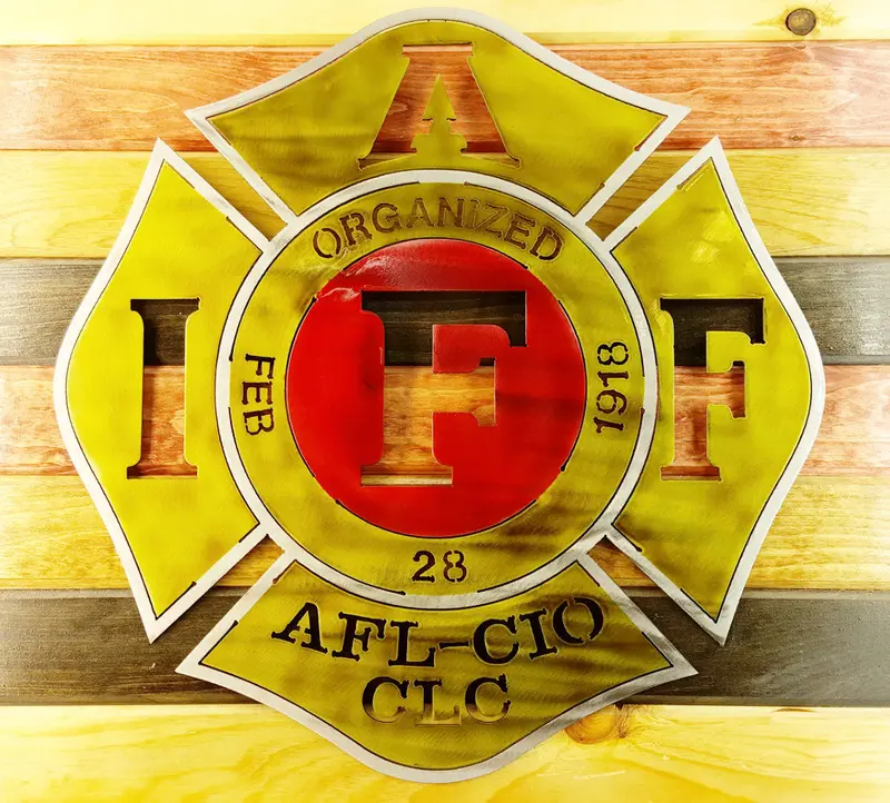 Iaff Firefighter Shield Wall Art – Stainless Steel Badge Sculpture 1