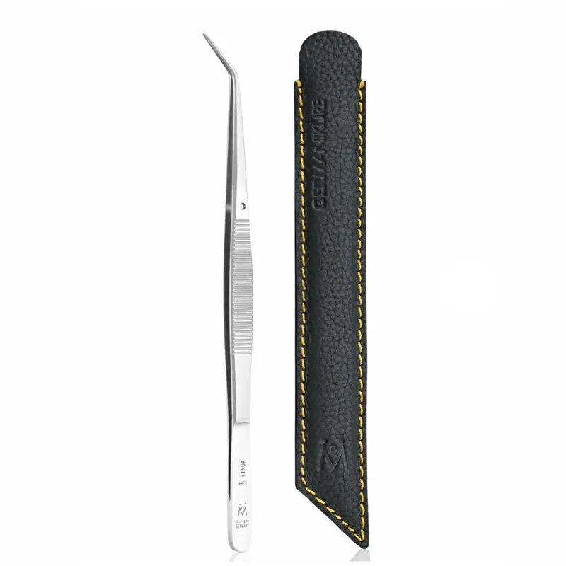 Precision Nail Art Tweezers In Protective Leather Case – Germanikure 1