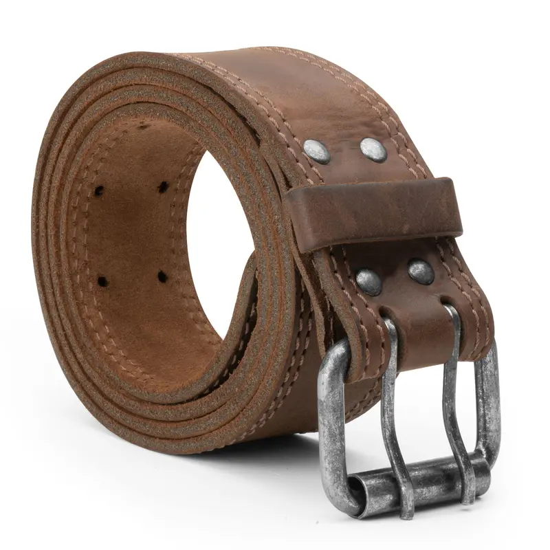 Reinforced Two-Row Stitch Leather Belt With Double-Prong Buckle – 1.5-Inch Width 1