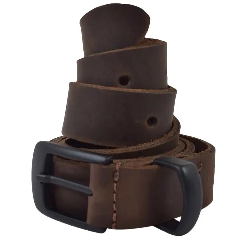 Rustic Leather Belt With Charcoal Buckle – 7/8-Inch Width 1