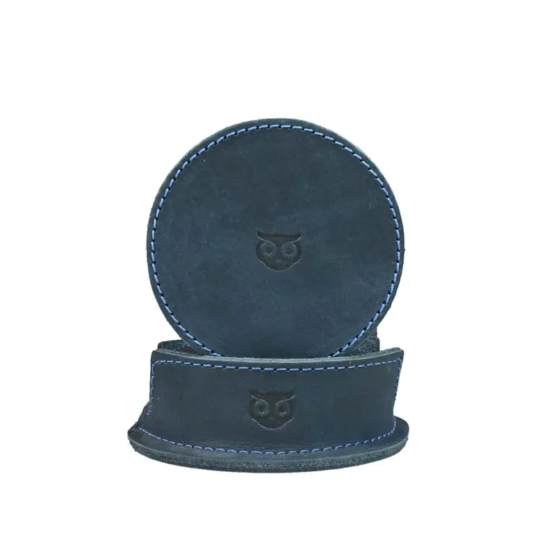 Set Of Six Stitched Leather Owl Coasters 1