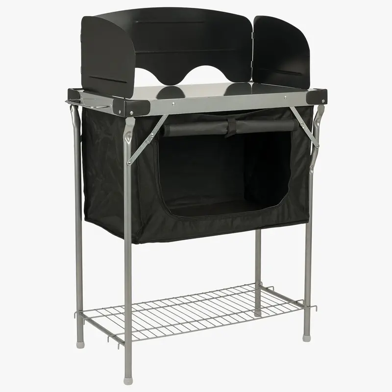 Steel-Framed Camping Kitchen Stand With Storage Cupboard 1