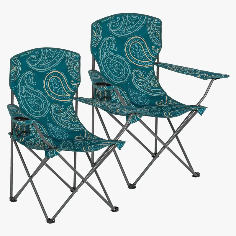 Stirling Dual-Pack Camping Chairs – Paisley Teal Print 1
