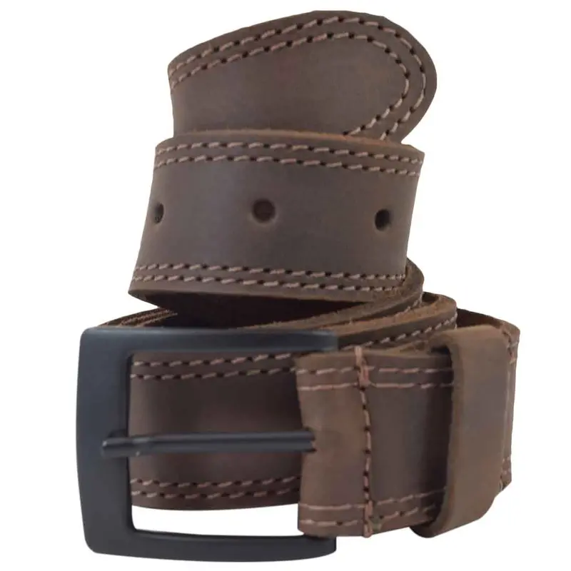 Two-Row Stitch Leather Belt With Charcoal Buckle – 1.25-Inch Width 1