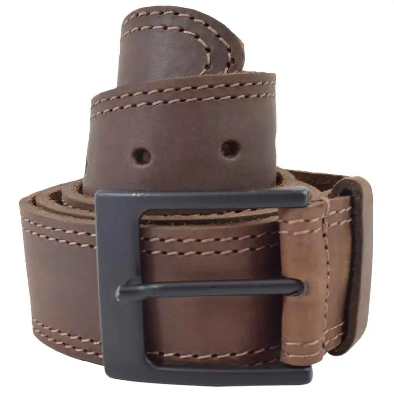 Two-Row Stitch Leather Belt With Charcoal-Finish Buckle – 1.5-Inch Width 3