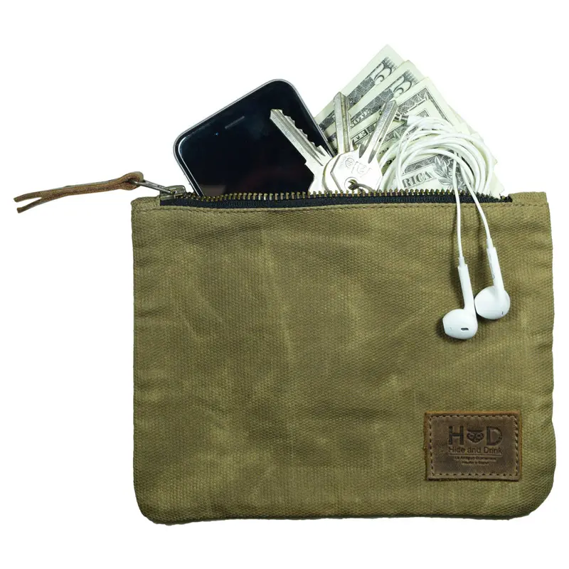 Waxed Cotton Zippered Pouch 1