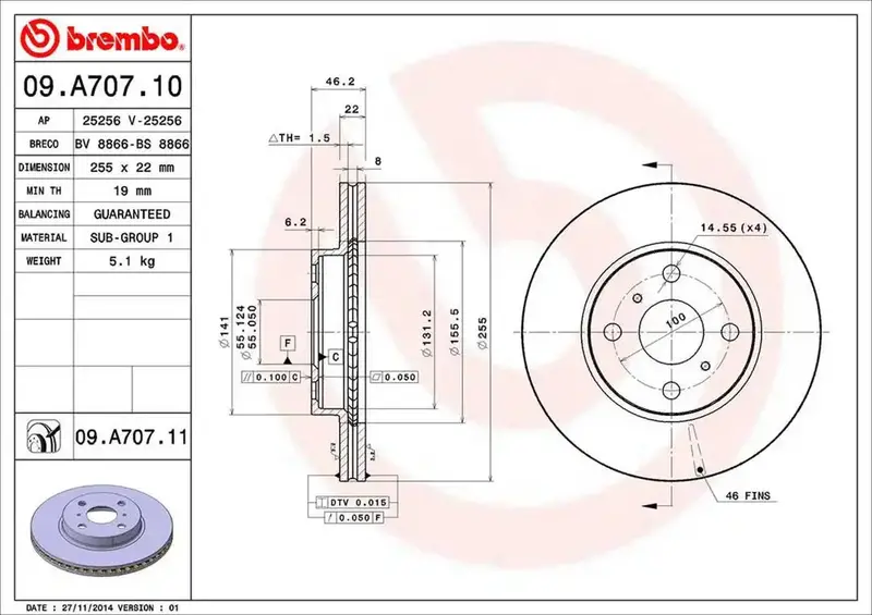 Brembo 09A70711C02 Premium Disc Brake Rotor – Precision-Machined, Direct Oe Replacement 1