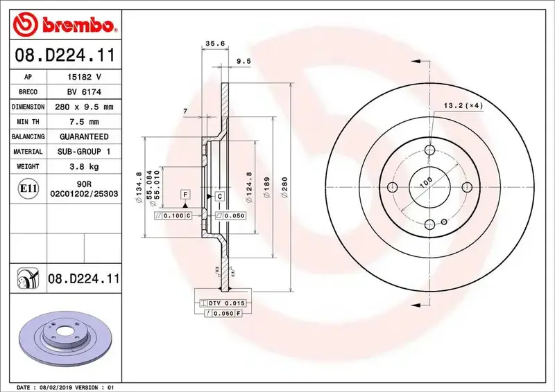Brembo Disc Brake Rotor – High-Strength Cast Iron Replacement (Part #08D22411C02) 1