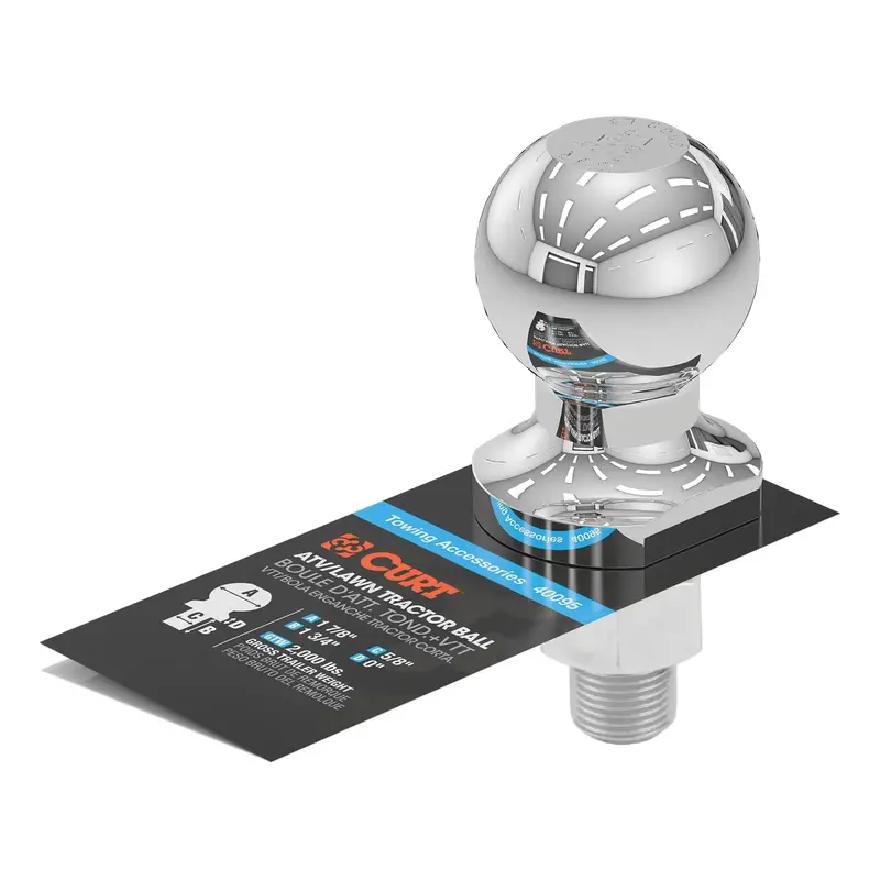 Curt 40095 Chrome 1-7/8" Atv Tow Ball – Compatible With Lawn Tractor Hitches, 2,000 Lb Capacity 1