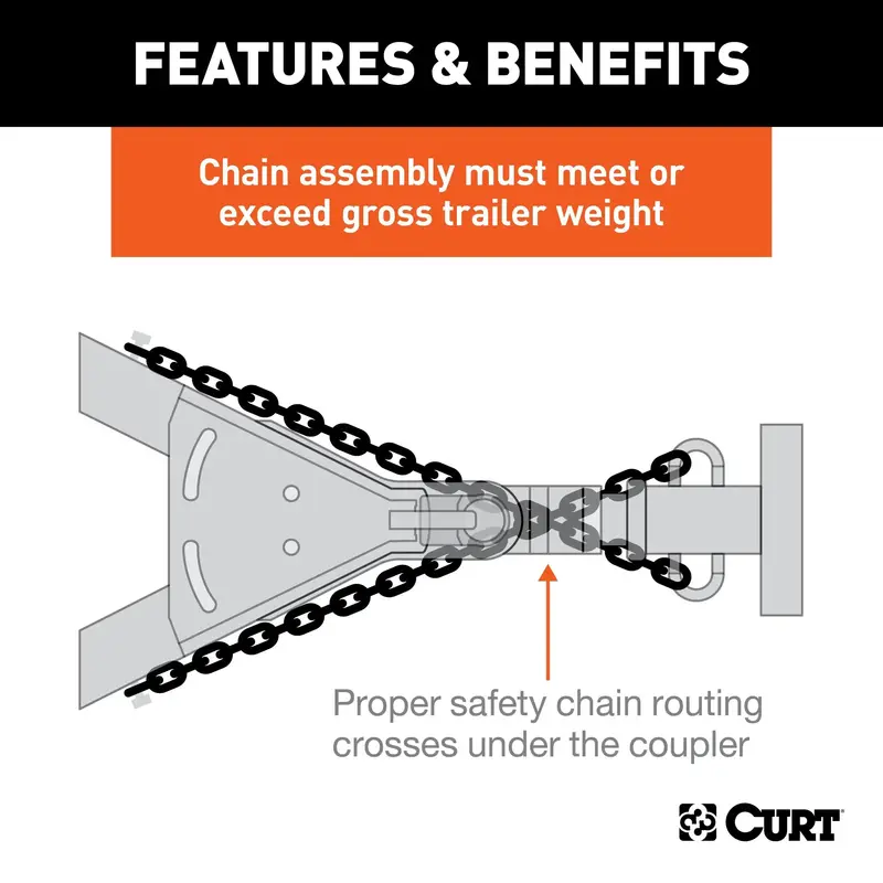 Curt 80301 Heavy-Duty Safety Chain — 48-Inch Zinc-Coated, 7,000-Lb Working Load Limit With S-Hooks 1