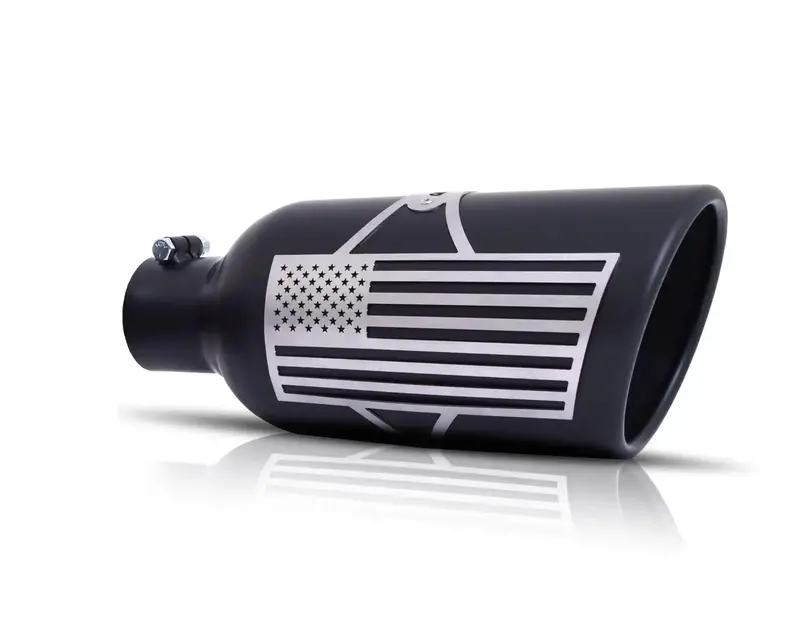 Gibson 71-1013 Patriot Flag Exhaust Tip – Rolled Edge, 45° Angle Cut, Black Ceramic Coating 1