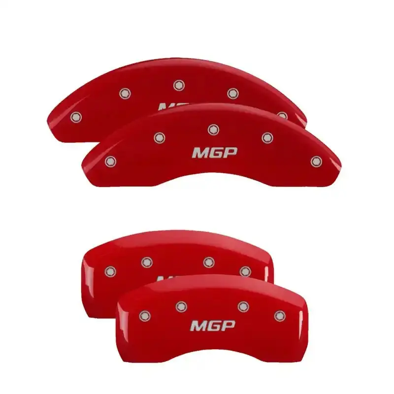 Mgp 4-Piston Caliper Covers – Engraved Front & Rear Brake Caliper Skins In Red W/ Silver Chrome Accent 1