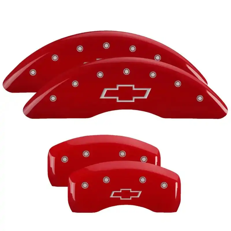 Mgp Red-Anodized Engraved Caliper Covers – Front And Rear Set With Silver Chrome Trim 1