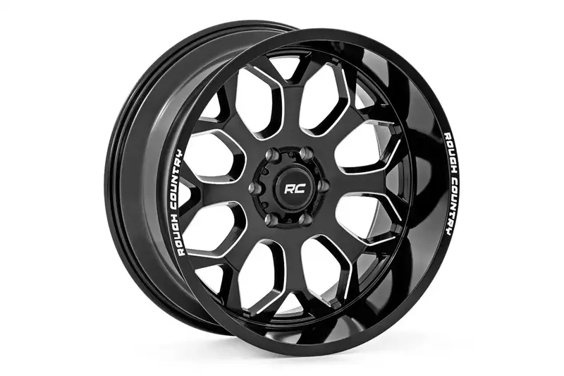 Rough Country 96201012A Gloss Black 20X10 One-Piece Alloy Wheel – 6X5.5 Bolt Pattern With Center Cap 1